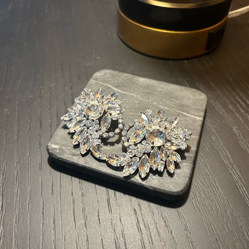 Elegant Silver Crystal Floral Earrings
